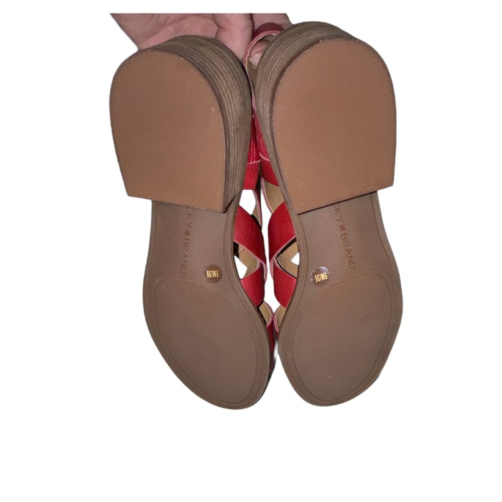LUCKY BRAND Rich Garnet Red Leather Strappy Sandals Block Heel Size US 5M /EU 35 - Picture 7 of 15